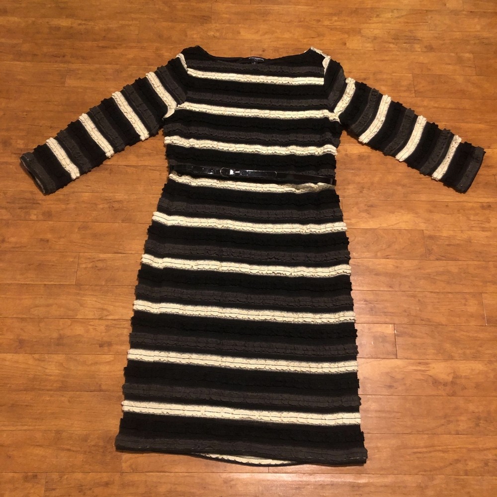 Sharagano Textured Long-Sleeve Belted Dress Size 10